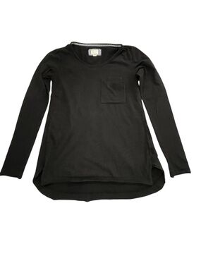 Anthropologie Postmark Long Sleeve Pocket Tee XS Black Athleisure Elevated Basic